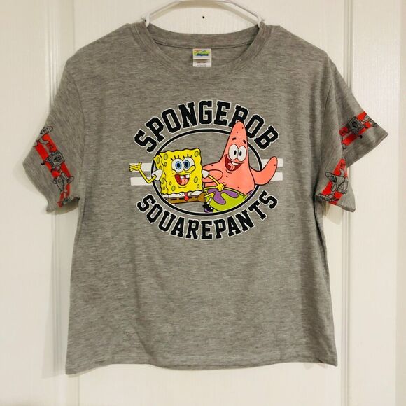 Nickelodeon Women's T-Shirt Spongebob Square Pants Graphic Crew Neck Gray Medium - Picture 4 of 7